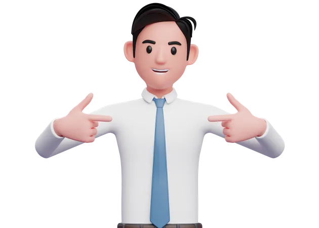 Businessman in white shirt pointing self 3D Illustration