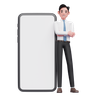 man leaning on phone graphics