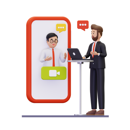 Businessman interviewing applicant online  3D Illustration