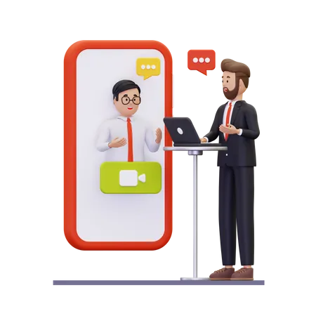 Businessman interviewing applicant online  3D Illustration