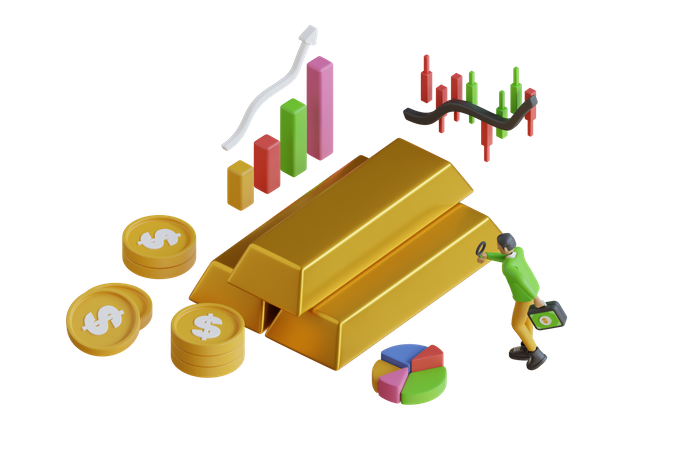 Businessman investing in gold  3D Illustration