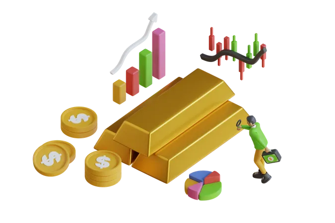 3 D Gold Investment And Buying Concept 3 D Gold Bars With Uptrend Chart Concept 3 D Rendering Stock Market Trading Graph With Gold Bars And Arrow Pointing 3 D Rendering 3D Illustration