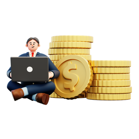 Businessman Investing On Market Using Laptop  3D Illustration