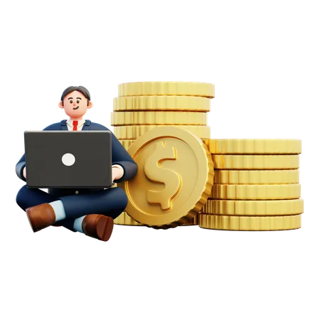 Businessman Investing On Market Using Laptop  3D Illustration