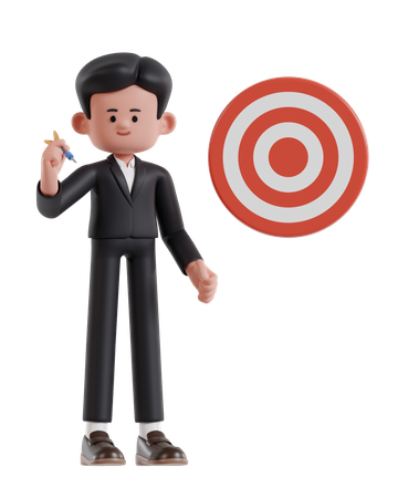 Businessman Is Aiming At Target With Darts  3D Illustration