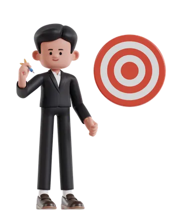 Businessman Is Aiming At Target With Darts  3D Illustration