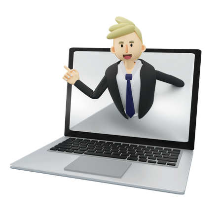 Businessman is came out from laptop  3D Illustration