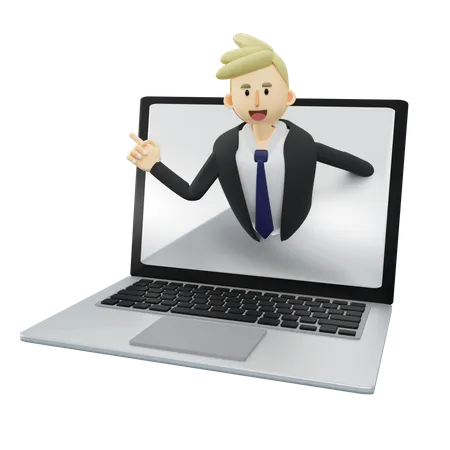 Businessman is came out from laptop  3D Illustration