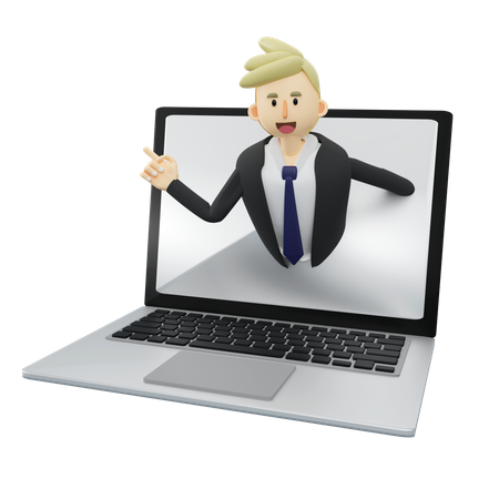 Businessman is came out from laptop 3D Illustration