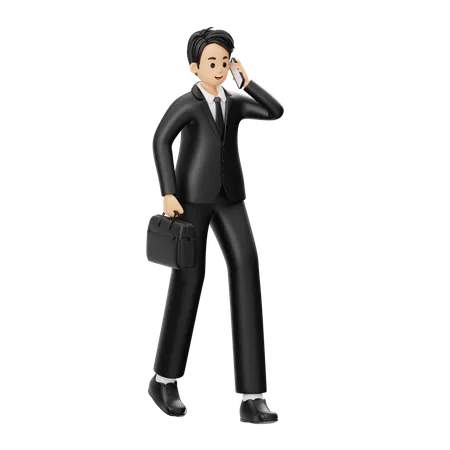 Businessman Is Communicating On Phone  3D Illustration