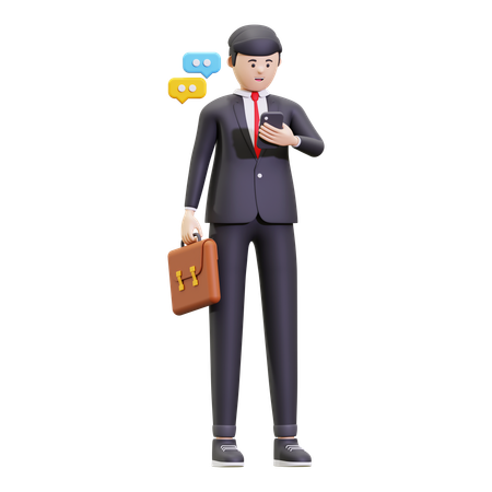 Businessman Is Communicating Via Smartphone  3D Illustration