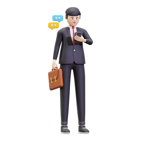 Businessman Is Communicating Via Smartphone  3D Illustration