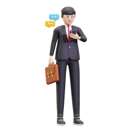 Businessman Is Communicating Via Smartphone  3D Illustration