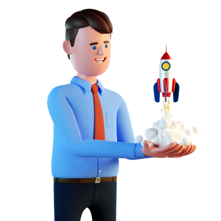 Businessman Is Flying On A Rocket  3D Illustration