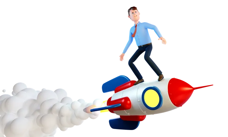 Businessman Is Flying On A Rocket  3D Illustration