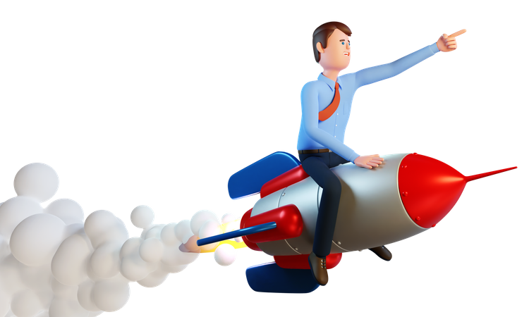 Businessman Is Flying On A Rocket  3D Illustration