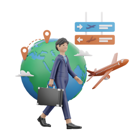 Businessman Is Going On Business Trip  3D Illustration