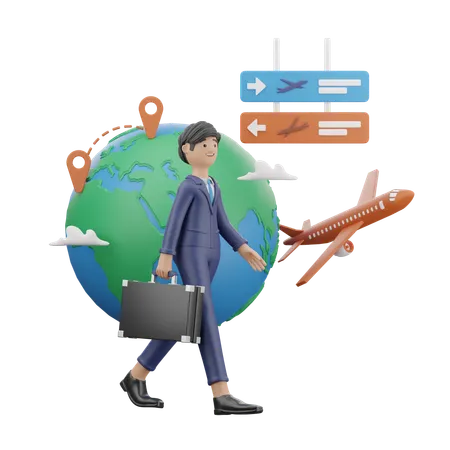 Businessman Is Going On Business Trip  3D Illustration