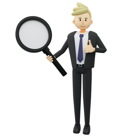 Businessman is holding a big magnifying glass  3D Illustration