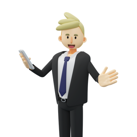 Businessman is holding a smartphone  3D Illustration