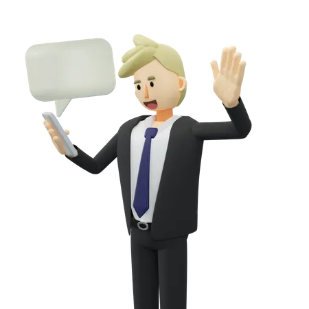 Businessman is holding a smartphone answering chat  3D Illustration