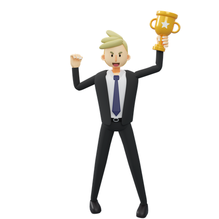 Businessman is holding a trophy  3D Icon