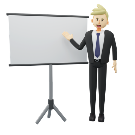 Businessman is presenting explaining with whiteboard 3D Illustration