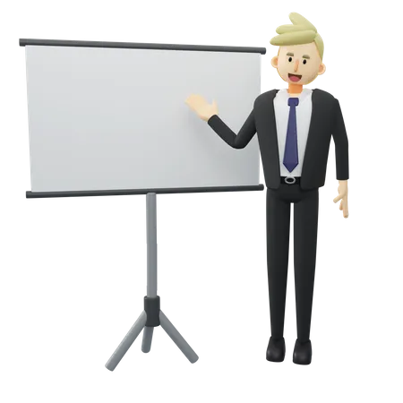 Businessman is presenting explaining with whiteboard 3D Illustration