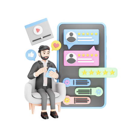 Businessman is reviewing feedback content  3D Illustration