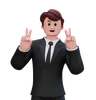 Businessman Is Showing Two Fingers