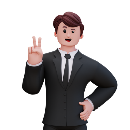 Businessman Is Showing Two Fingers  3D Illustration