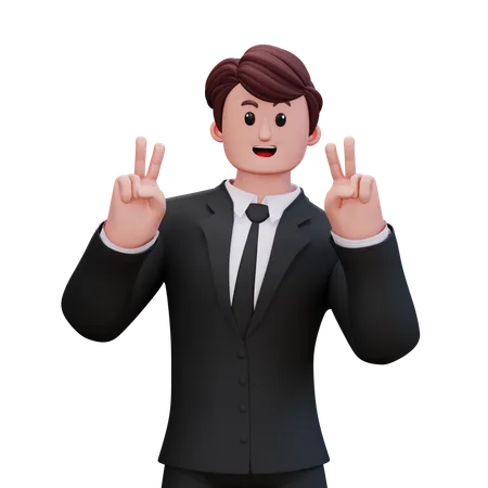 Businessman Is Showing Two Fingers  3D Illustration