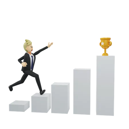 Businessman is trying to get goal trophy  3D Illustration