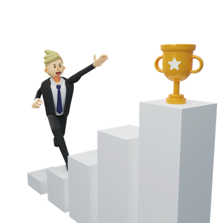 Businessman is trying to get goal trophy  3D Illustration