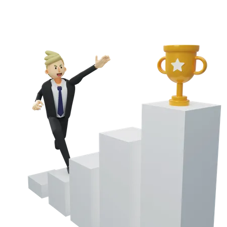Businessman is trying to get goal trophy  3D Illustration