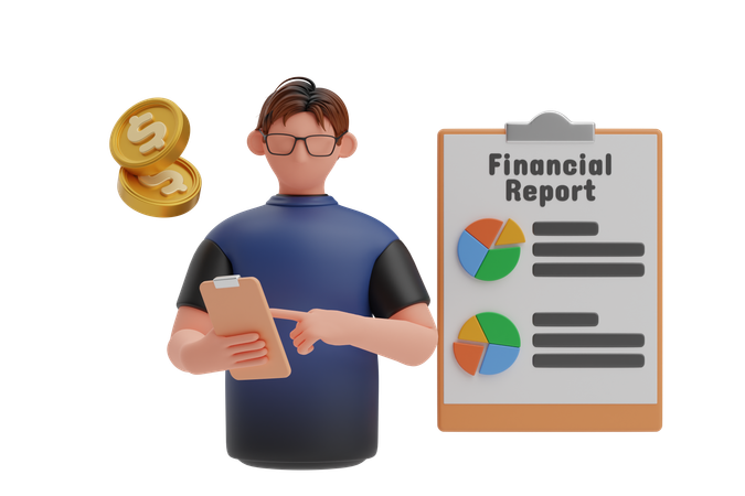 Businessman is viewing Financial Report  3D Icon
