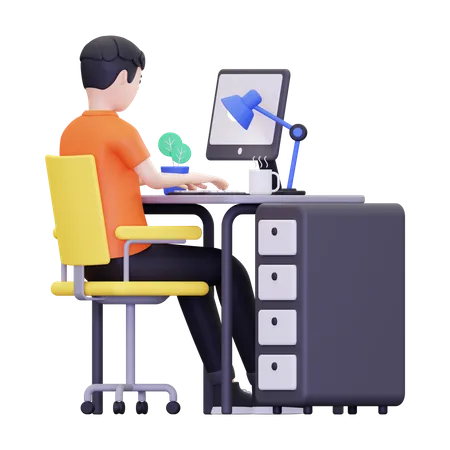 Businessman is working in office  3D Illustration