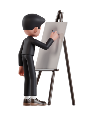 Businessman is writing on presentation board  3D Illustration