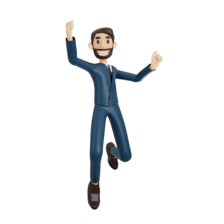 Businessman Jumping And Celebrating Success  3D Illustration