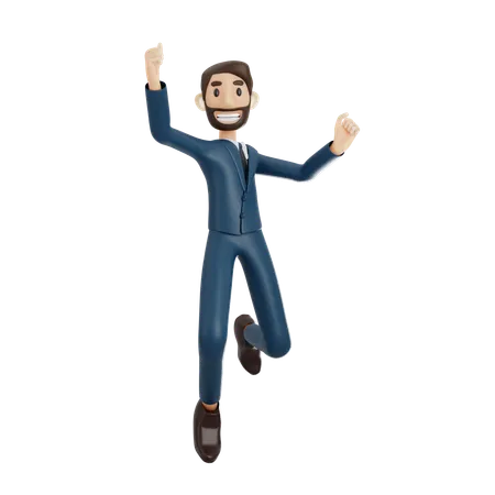 Businessman Jumping And Celebrating Success  3D Illustration