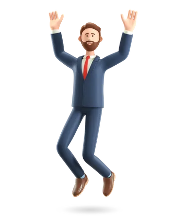 Businessman jumping and celebrating success 3D Illustration