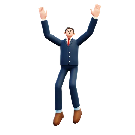 Businessman Jumping Celebrating Success  3D Illustration