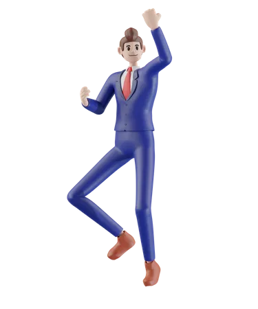 Businessman Jumping On His Succeed Project 3 D Illustration Of Cute Cartoon Smiling Isolated On White Background 3D Illustration