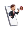 Businessman Jumping Out From Smart Phone Screen And Holding Megaphone