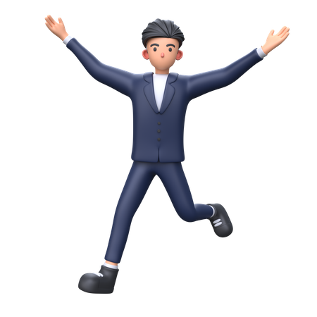 Businessman jumping pose and celebrating success  3D Icon