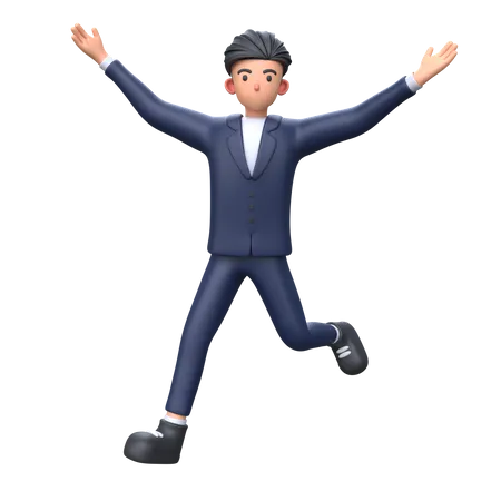 Businessman jumping pose and celebrating success  3D Illustration