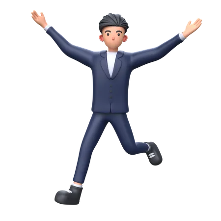 Young Businessman Jumping Pose And Celebrating Success 3 D Illustration 3D Illustration