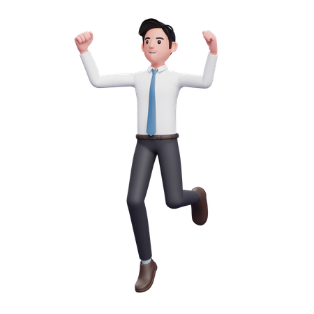 Businessman jumping pose wearing long shirt and blue tie  3D Illustration