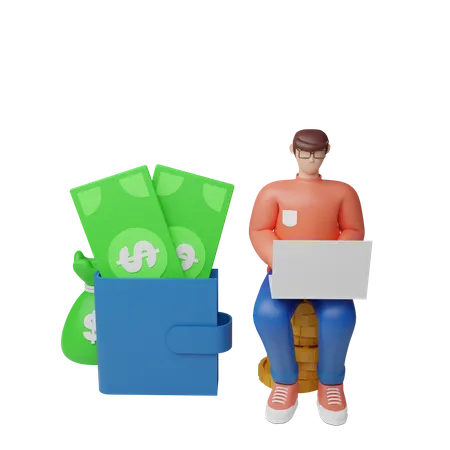 Businessman earning money 3D Illustration