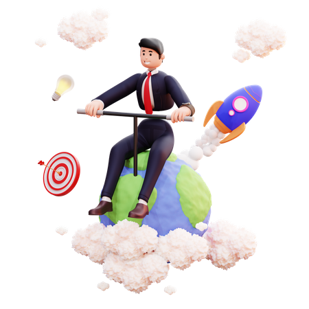 Businessman launch global business startup  3D Icon